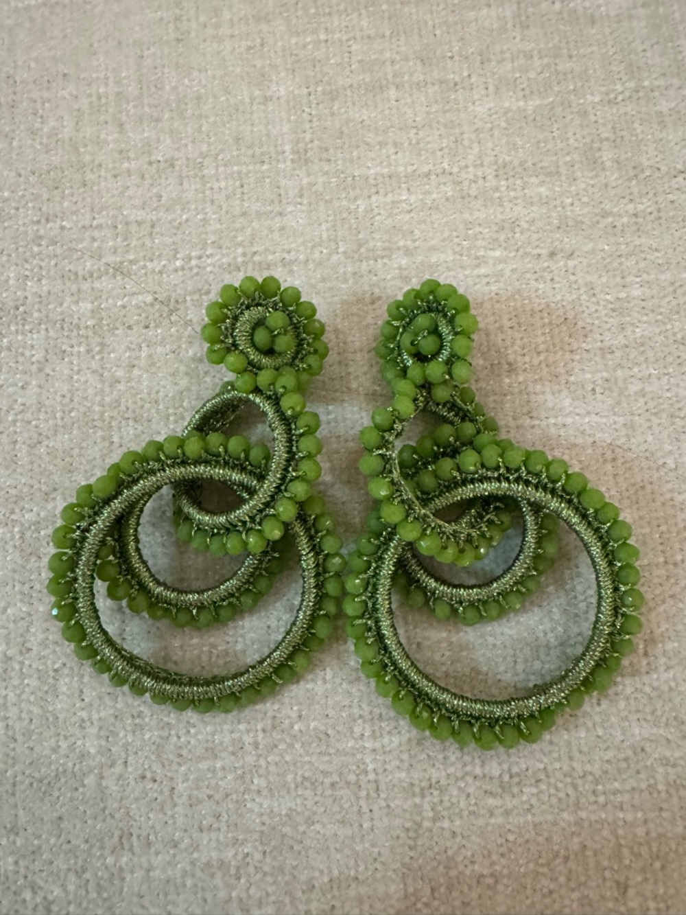 Handcrafted Green Beaded Statement Earrings